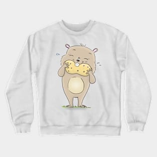 Cute funny hamster eating peanut cartoon Crewneck Sweatshirt